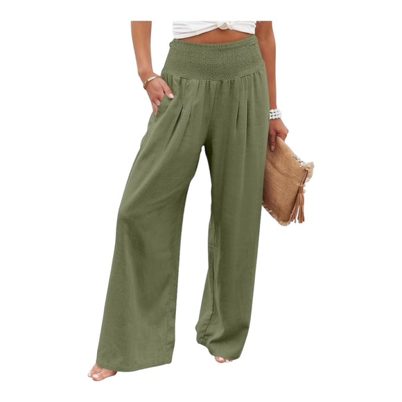 ANRABESS Women Linen Palazzo Pants Green Size Large NWOT - Picture 2 of 5